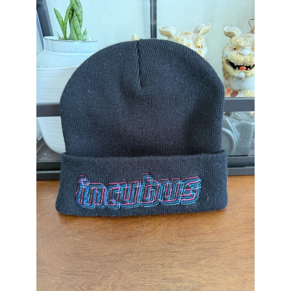 Vintage Incubus Stitched Black Beanie Hat Y2K Punk Rock Skull Cap